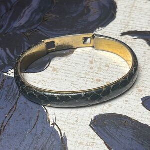 Vintage Gold Tone and Black Textured Leather Cuff Bracelet by Sca-Tel Firenze B3